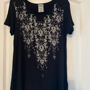 Vocal Black Short Sleeve Tee with Silver Graphic & Rhinestones